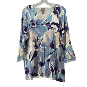 Chico’s Women's Size 3 (XL/16) Blue Floral Watercolor 3/4 Sleeve Tunic Top - Picture 1 of 5