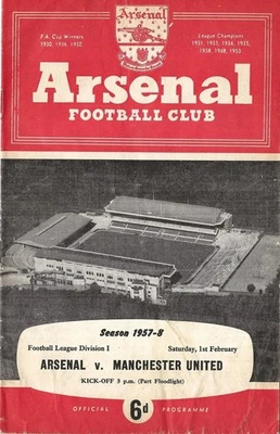 Football Programme ARSENAL v MAN UTD Feb 1958 United's last match before Munich - Image 1 of 2