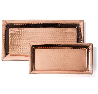 Hammered Copper Tray – Set of 2, Serving Platter 16x8 Inch, Rectangular Dish ... - Image 1 of 4