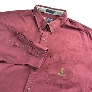 Maroon Button Down Shirt Embroidered Crest Long Sleeve Men Casual 2XLT Preppy - Picture 1 of 13