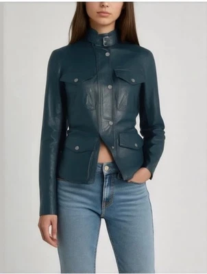 Chaqueta de Moto Gap Azul Marino Cuero Cordero Cremallera y Cierre Frontal A Presión Ribete Acanalado Talla XL Foto 1 de 4