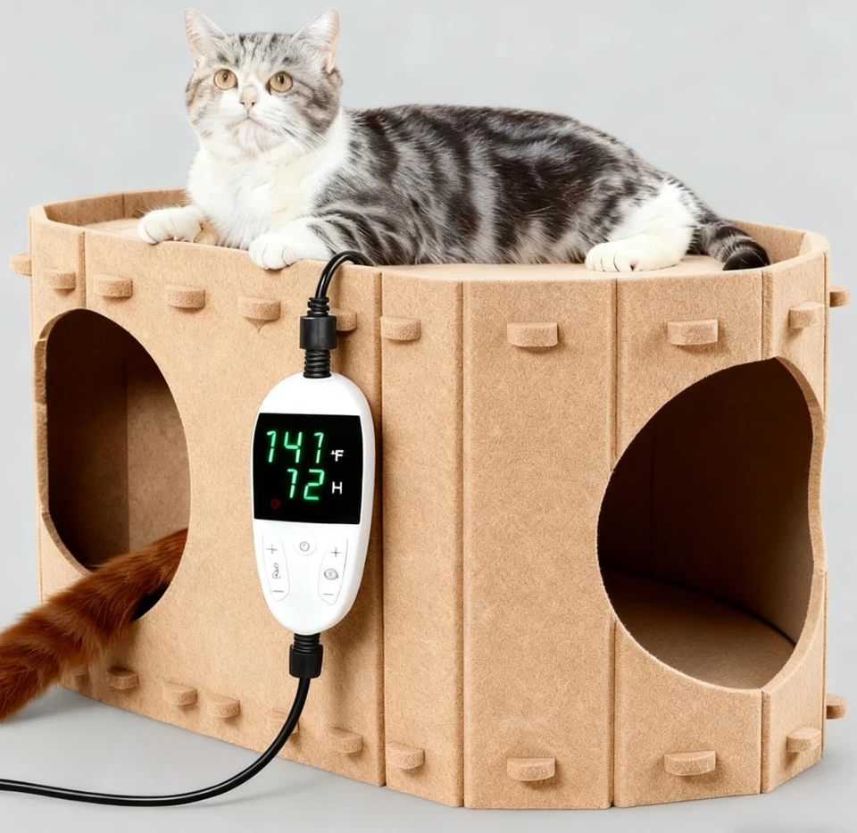 Casa climatizada para gatos de interior, cama climatizada para mascotas con temporizador y temperatura ajustable Foto 1 de 4