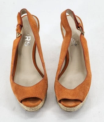 Michael Kors 3.5" Espadrille Wedge Heels Orangr Suede Peep Toe SZ 7.5 M  - Image 1 of 4