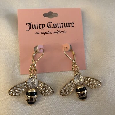 Pendientes colgantes Juicy Couture tono dorado abeja reina detalles circonitas cúbicas nuevos con etiquetas Foto 1 de 4