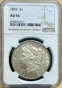 1893 P MORGAN SILVER DOLLAR NGC AU55 PHILADELPHIA MINT SEMI-KEY DATE COIN - Picture 1 of 8