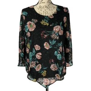 Roz & Ali Top NWOT Black Floral Blouse Size Small - Picture 1 of 10