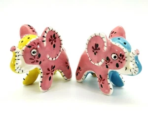 Elephant Patchwork Salt and Pepper Shakers Napco Napcoware Japan READ!!! - Picture 1 of 12
