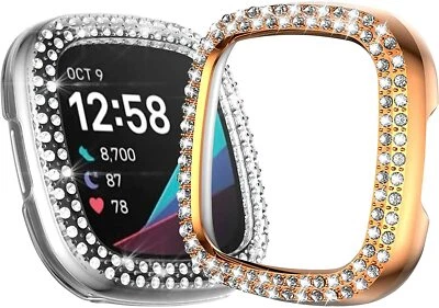 Pacote com 2 capas protetoras Bling quadro diamante estojo para Fitbit Versa 3/ Sense - Imagem 1 de 4
