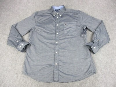 Camisa masculina Tommy Hilfiger grande azul cambraia bolso botão manga longa - Imagem 1 de 4