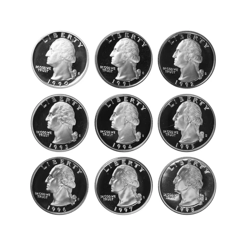 1990-1998 S Washington Quarter Gem Deep Cameo Proof Coin Run - 9 Coin Lot Cover