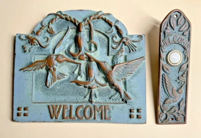 Placa y timbre a juego Flora Fauna Colibrí "BIENVENIDO" de colección Foto 1 de 4