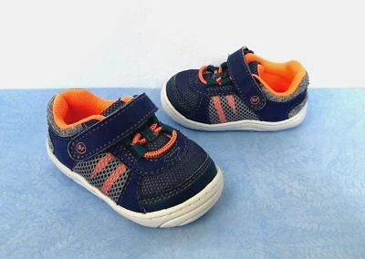 Stride Rite ASPEN SNEAKERS Walking Shoes~Baby Sz 4~Blue/ORANGE~Machine Wash~H&L - Image 1 of 4