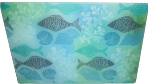 COASTAL ~ Glass Cutting Board ~ 7 3/4" X 11 3/4" ~ TROPICAL FISH and CORAL - Picture 1 of 1