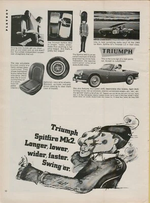 1966 Triumph Spitfire Mk2 Longer Lower Wider Faster Swing'er Original Print Ad - Image 1 of 2