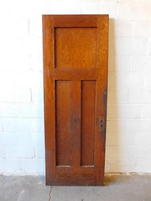 1900's Antique INTERIOR DOOR Three Panel CRAFTSMAN / MISSION Style Oak ORNATE - Image 1 of 4
