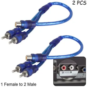 2pcs RCA Y Splitter Audio Jack Cable Adapter 1 Female to 2 Male Connector Blue - Picture 1 of 5