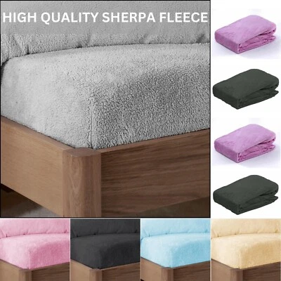 TEDDY SHERPA FLEECE FITTED SHEET EXTRA DEEP BED SHEETS COSY WARM MATTRESS COVERS - Image 1 of 4