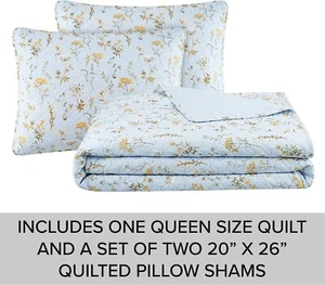 Lucky Brand Adele Blue Floral Quilt Set  3 pc.  QUEEN - Picture 1 of 4
