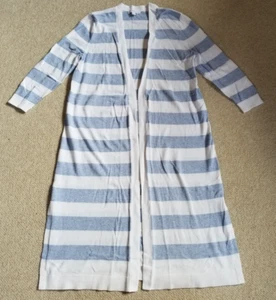 Womens Sweater-TALBOTS-blue/white stripe pima cotton duster cardigan 3/4 slvs-PS - Picture 1 of 4