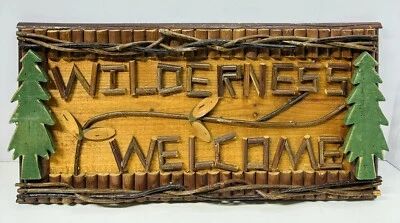 Wilderness Welcome Sign Plaque Cabin Lodge Lake House Rustic Decor - Image 1 of 4