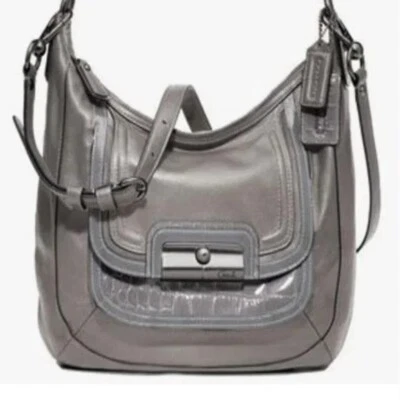 Coach Kristin Spectator Gray Leather Croc Embossed Trim Hobo Shoulder Bag EUC - Image 1 of 4