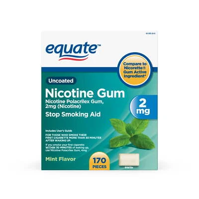 Goma de nicotina sin recubrimiento Equate 2 mg, ayuda para dejar de fumar, sabor a menta, 170 unidades Foto 1 de 4