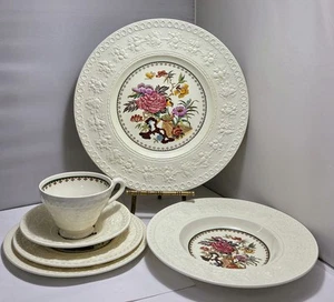 Wedgwood Wellesley Bullfinch 6 Pc Place Setting Cup Saucer Dinner Bread Plate - Picture 1 of 12