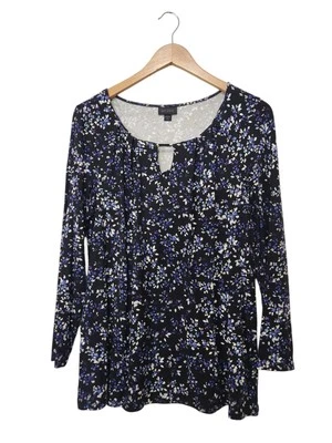 J Jill Wearever Collection Mujer M Pequeño Azul Floral Top Túnica Pullover LS Foto 1 de 4