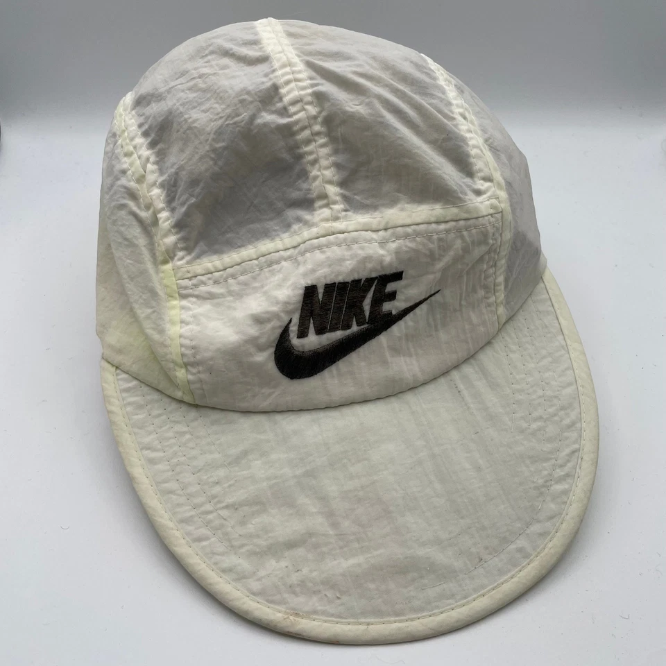 Vintage Nike Hat Cap White 5 Panel Nylon Running 80s Lightweight Trail Jogging - Image 1 of 4