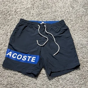 Lacoste Swim Trunk Navy Blue Mens Small Mesh Lined Board Shorts Pockets - Picture 1 of 8