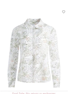 NWT- Alice + Olivia Willa Placket Top In Love Visit Letter Multi Size XS - Image 1 of 4