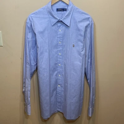 POLO Ralph Lauren 男式衬衫 18 36-37 XXL 纯蓝色纽扣 FLESH PONY。  S66 — 第 1/4 张图片