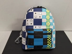 MCM Stark Mochila Checkerboard Visetos Med AZUL y BLANCO Edición Limitada - Imagen 1 de 10