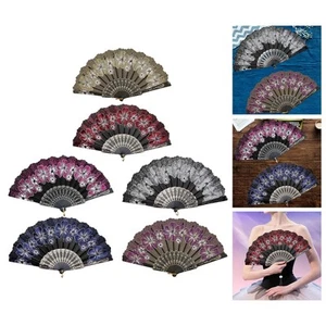 2 Pieces Folding Hand Fan Foldable Classic Decoration for Costume Women Weddings - Picture 1 of 22