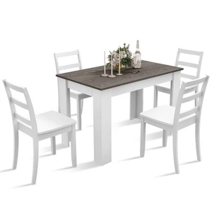 Modern 5 PCS Dining Set Rectangle Table & 4 Rubber Wood Chairs Kitchen Breakfast - Picture 1 of 6