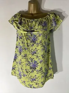 womens Oasis Uk 10 Green Blue Flower Short Sleeve Casual Summer Shirt blouse - Picture 1 of 5