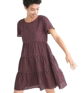 NWT Madewell Anthropologie Women's Gingham Short Sleeves A-line Tiered Dress XXS - Picture 1 of 14