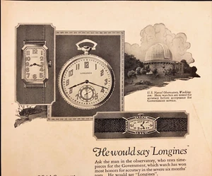 Orologio Longines 1925 Pubblicità Stampa Vintage Stati Uniti Osservatorio Navale Washington - Foto 1 di 2