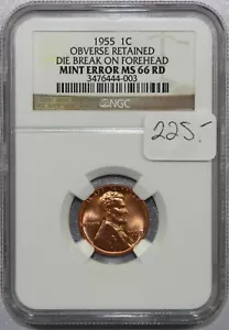 1955 LINCOLN CENT MINT ERROR MS 66 RD NGC - NICE! #130 - Picture 1 of 2