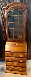 Vintage Cherry Secretary Desk with Lighted Bookcase/Curio Cabinet