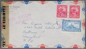 Mayfairstamps Venezuela 1940s Censored to Baltimore MD WWII airmail cover aar_71 - Foto 1 di 2