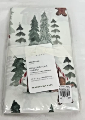 Pottery Barn Gingerbread Forest Standard Pillowcases Christmas 20 x 32 Set of 2 - Image 1 of 4