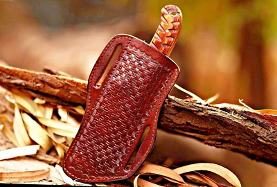 M DAMASCUS GENUINE LEATHER HAND CRAFTED BELT SHEATH HOLSTER FOR FIXED BLADE KNIFE 2765