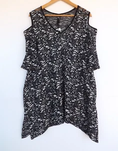 New Taking Shape Top L Plus Size Womens Sheer Cold Shoulder TS Lace Black Silver - Picture 1 of 9