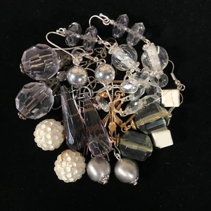 9 Pair Lot Earrings Drops Dangles Acrylic Beads Clear White Dangles Round Tear - Picture 1 of 5