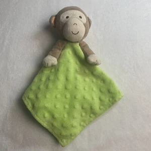 Okie Dokie Green Minky Dot & Satin Brown Monkey Security Blanket Lovie Lovey Toy - Picture 1 of 9