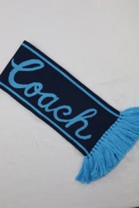 COACH Varsity Logo Wool & Acrylic Knit Deep Blue Two Tone Fringe Long Scarf - Picture 1 of 9
