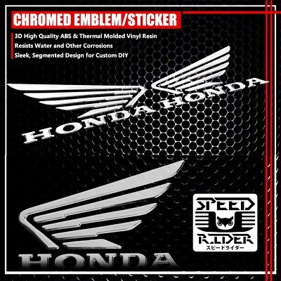 2"X3.5" 3D DECAL WING EMBLEM LOGO DECAL FENDER STICKER FOR HONDA CHROME SILVER - Image 1 of 3