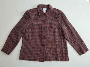 Joanna bunte gewebte Tweed Noppen Karo Knopfleiste Jacke Damen Große L Vintage - Bild 1 von 10