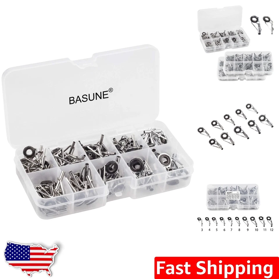 Fishing Rod Guide Replacement Spinning Rods Guides Tip Ceramic Eyelets 80 Pcs